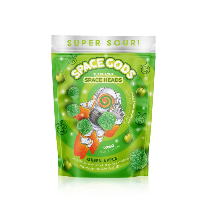 Space Gods - Super Sour Gummies D9+CBD 900mg - Green Apple
